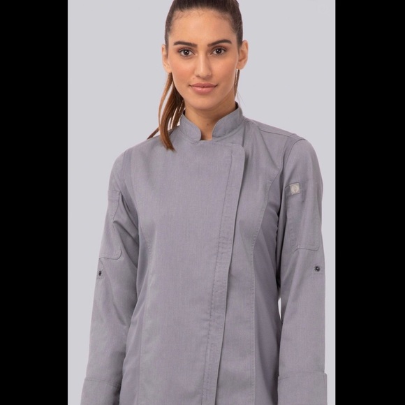 Chef Works Ladies Long Sleeve Chef Coat Jacket In Gray - Picture 5 of 8